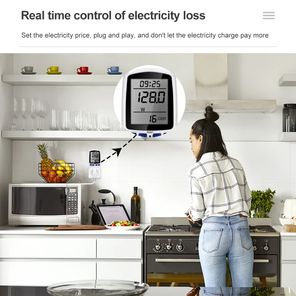 Imagem -04 - Medidor de Energia Digital com Lcd Soquete do Wattmeter Potência Kwh Energia ue Reino Unido Eua au Plug Tomada de Medição Analisador ac 220v