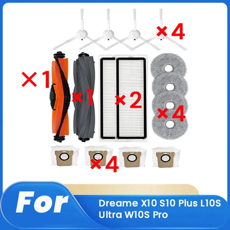 HOT！-16 Pcs For Dreame X10 S10 Plus L10S Ultra W10S Pro Vacuum Cleaner Accessories Kit Main Side Brush Filter Mop