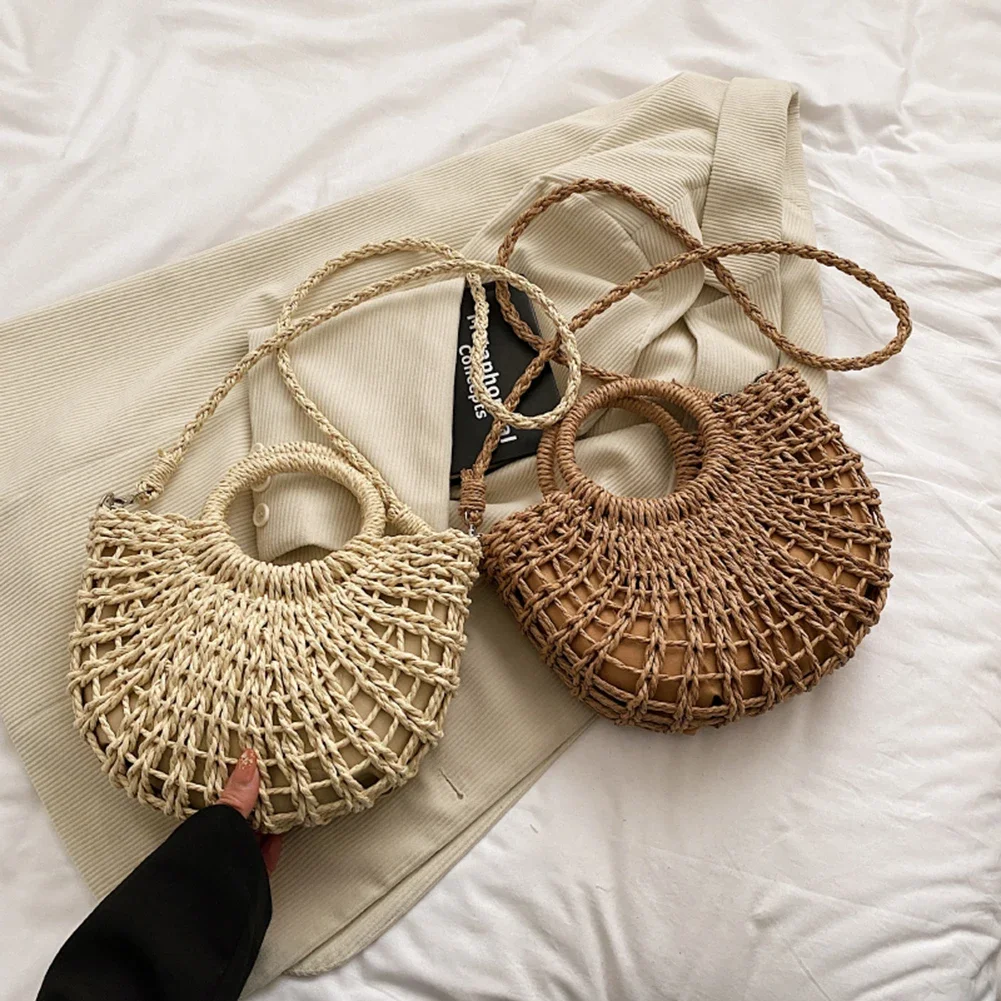 

Women Straw Crossbody Shoulder Bag Drawstring Woven Casual Messenger Bag Solid Tote Bag Summer Shopping Purse Beach Handbag