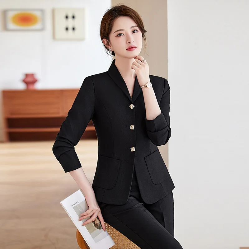 Autumn Winter Fashion Elegant Styles Formal Pantsuits Women Professional Office Work Wear Blazers Career Interview Trousers Set