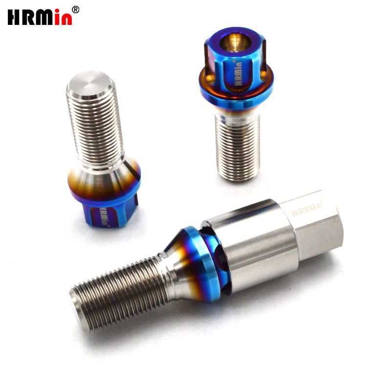 HRMin High quality M14*1.5*28mm Gr.5 titanium cone seat anti-theft wheel titanium bolt hub bolt  for VW AUDI racing car