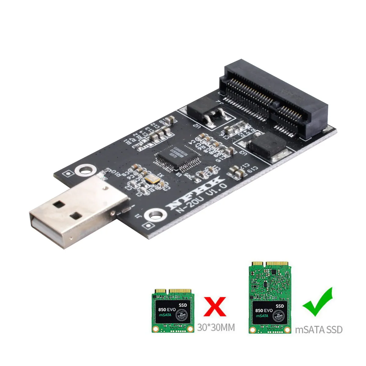 محول MSATA إلى USB 2.0 خارجي SSD PCBA بطاقة تشغيل قلم PCI-E صغيرة