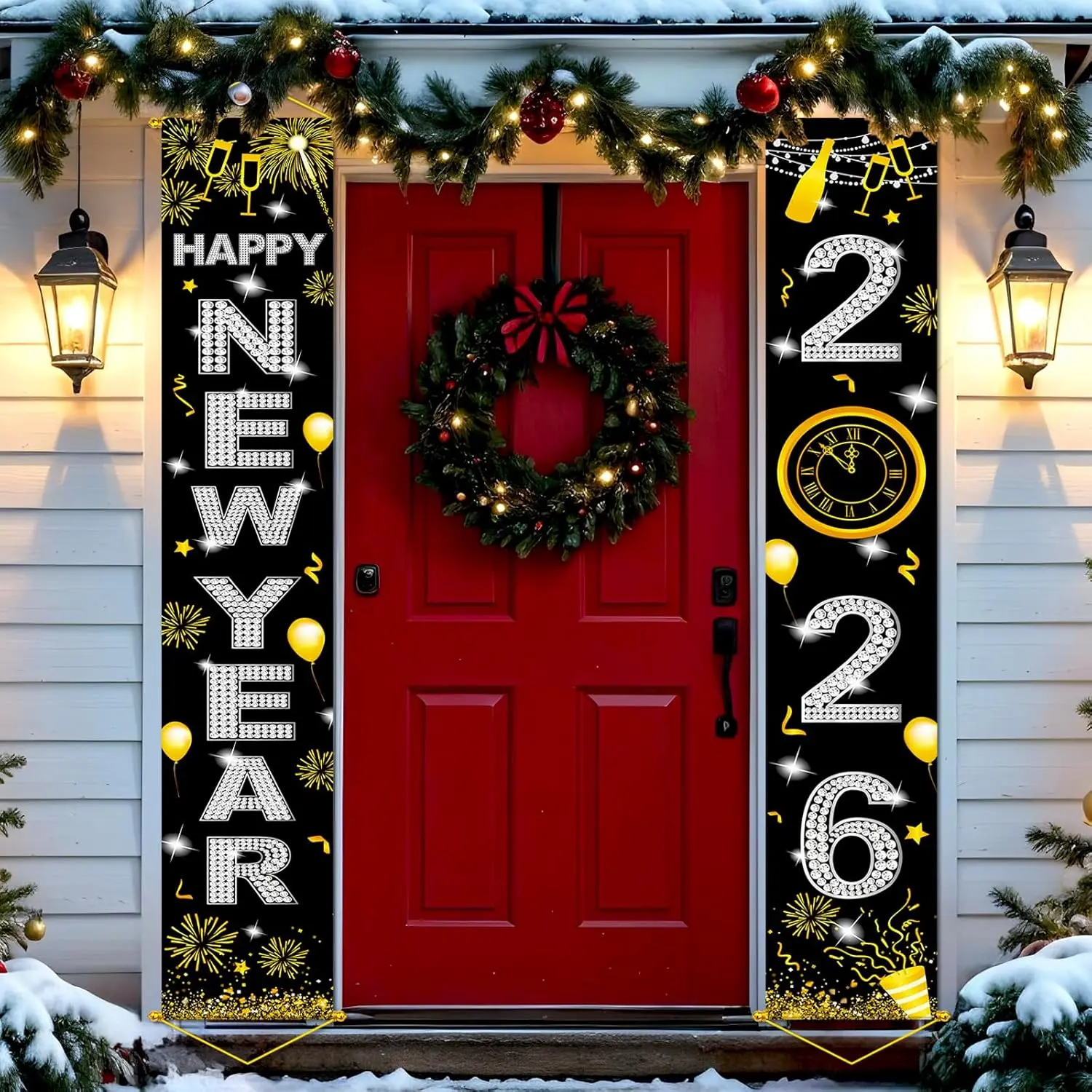 VIKAMA 2026 Neujahrsdekoration, Banner, Hintergrund, Silvester, Party, Dekoration, Zubehör, Veranda, Schild, Türbanner