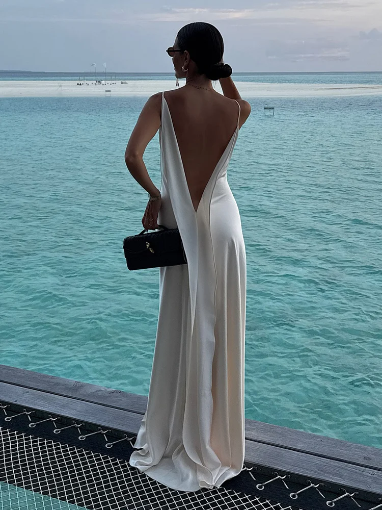 Tief Ausgeschnittenes Seitlich Geschlitztes Langes Kleid Damen Sexy Ärmelloses Rückenfreies Plissiertes Party-Abendkleid Charmantes Damenkleid Vestidos Longo – Detail 21