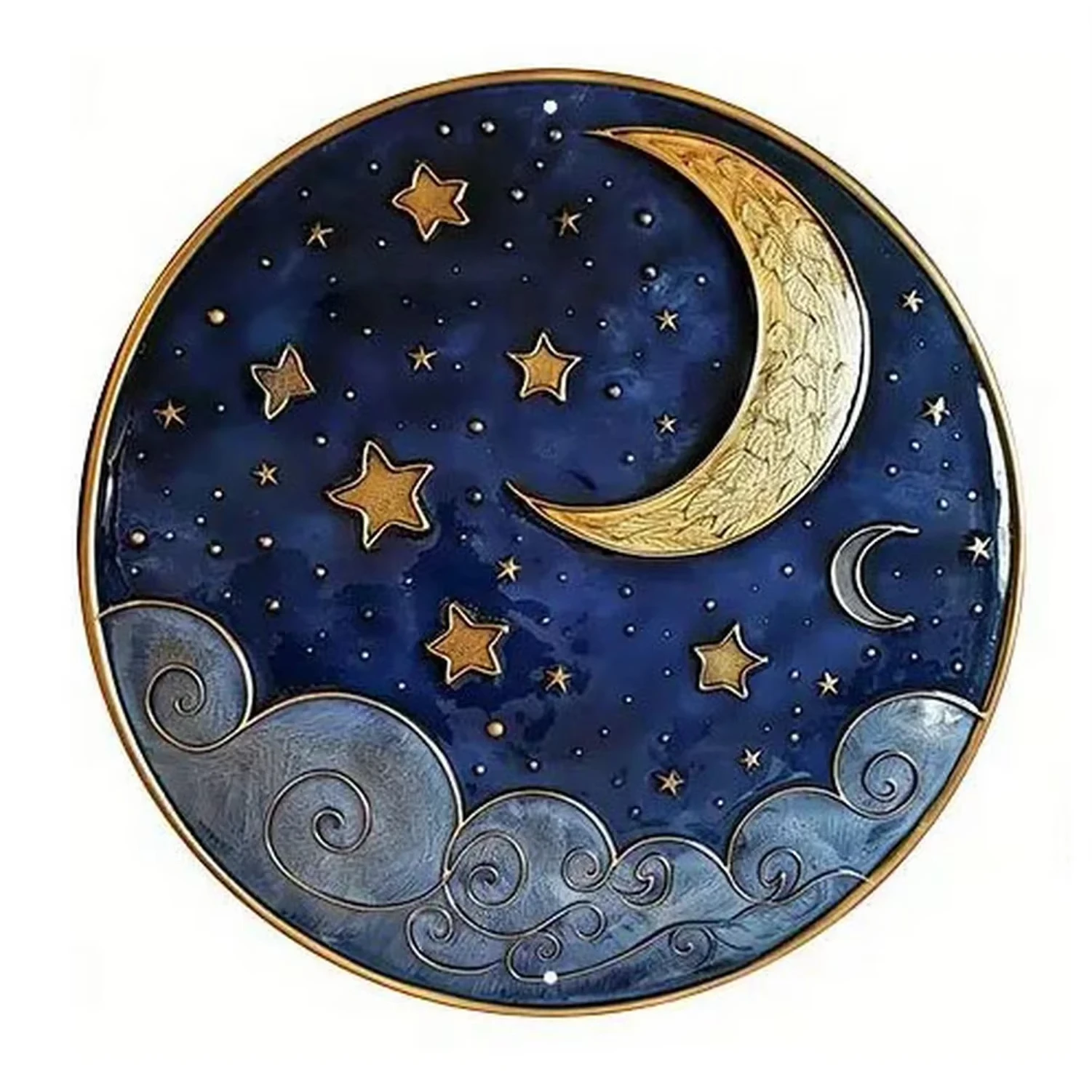 لافتة معدنية مسطحة كلاسيكية على شكل قمر كوني ثنائية الأبعاد - ديكور جداري سماوي عتيق مع نجوم جالاكسي للمنزل والمقهى والحديقة والمتينة في الهواء الطلق #2