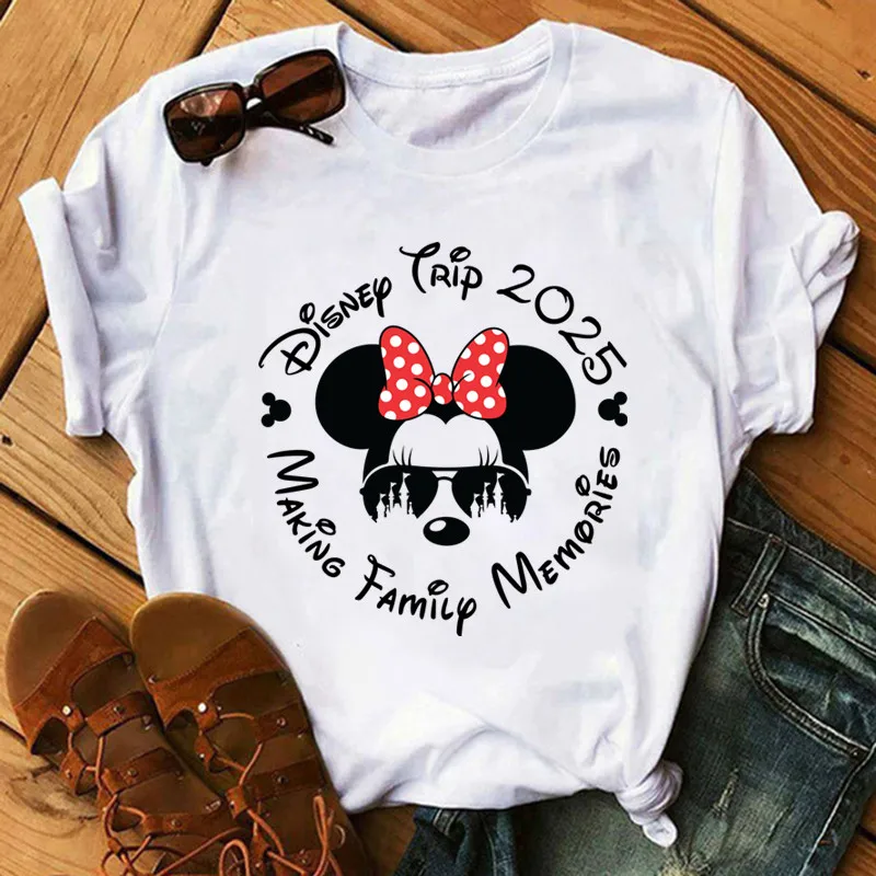 Woman Clothing Disney Trip 2025 Summer Fashion Tee Shirts Casual Round Neck Short Sleeve Streetwear Female T-Shirt Vintage Tops