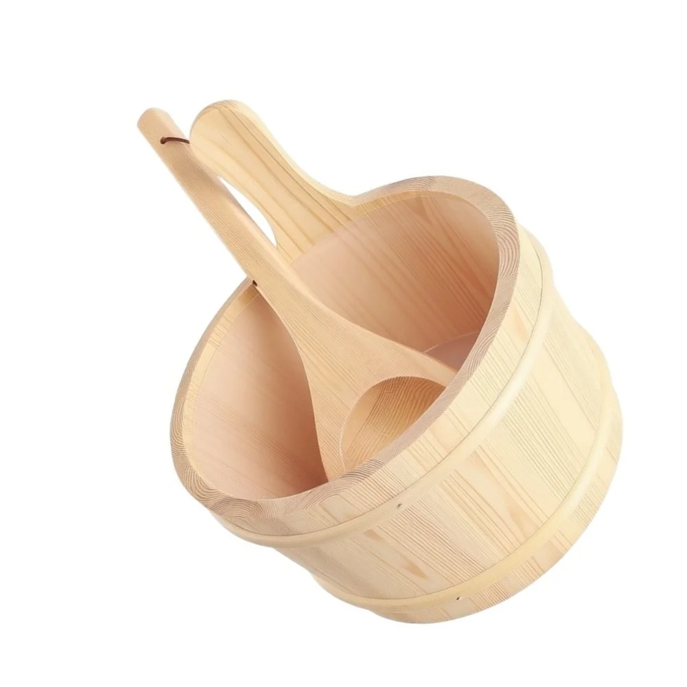 Pine Sauna Bucket Set 1 Gallon with Ladle Removable Liner Ergonomic Rope Handle for Home and Commercial Saunas