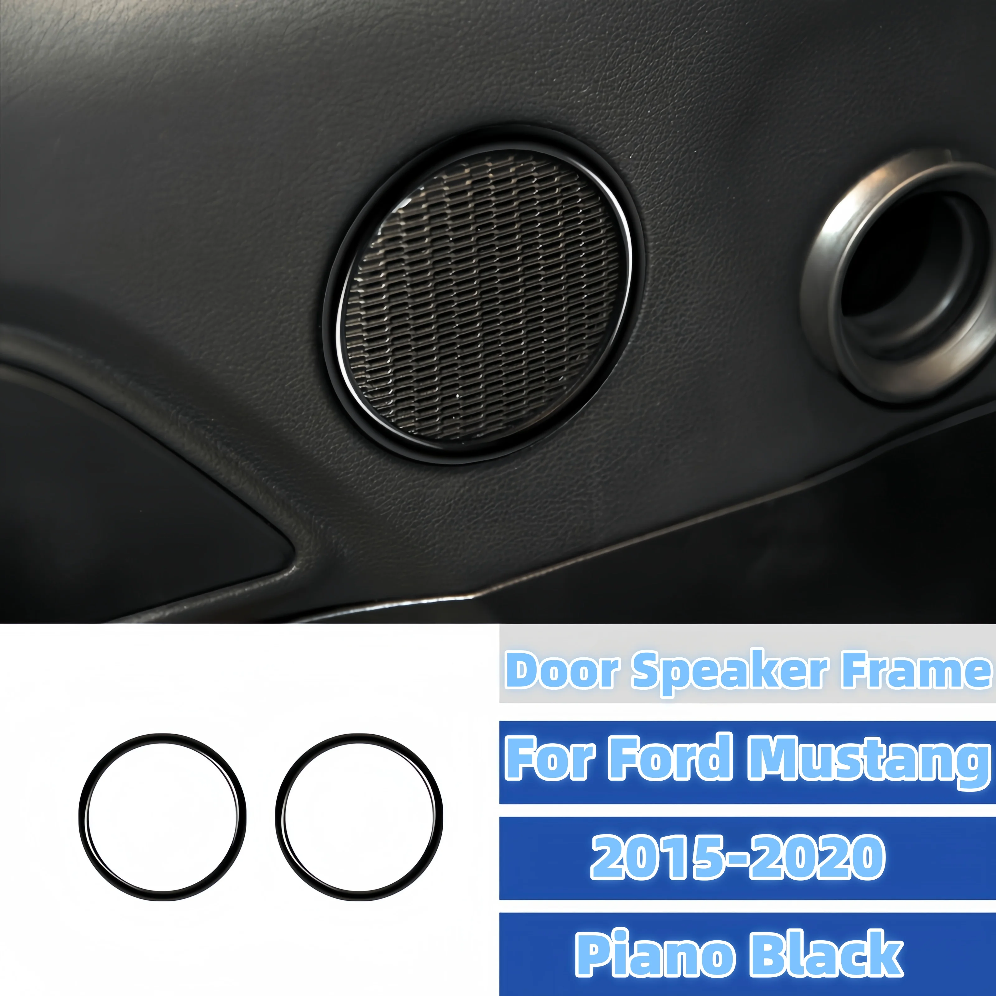 For Ford Mustang 2015-2021 Piano Black Car Interior Door Audio Speaker Frame Cover Protective Trim Stickers Accesorios Para Auto