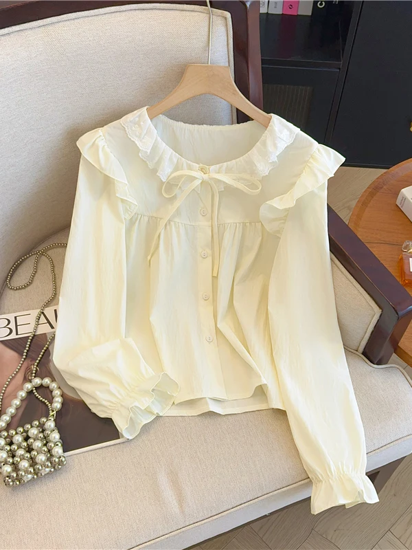 

Женская блузка Ele Long Sve, новая весенняя модель, свободного кроя, с эффектом стройности, с узлом, из смесового хлопка и льна