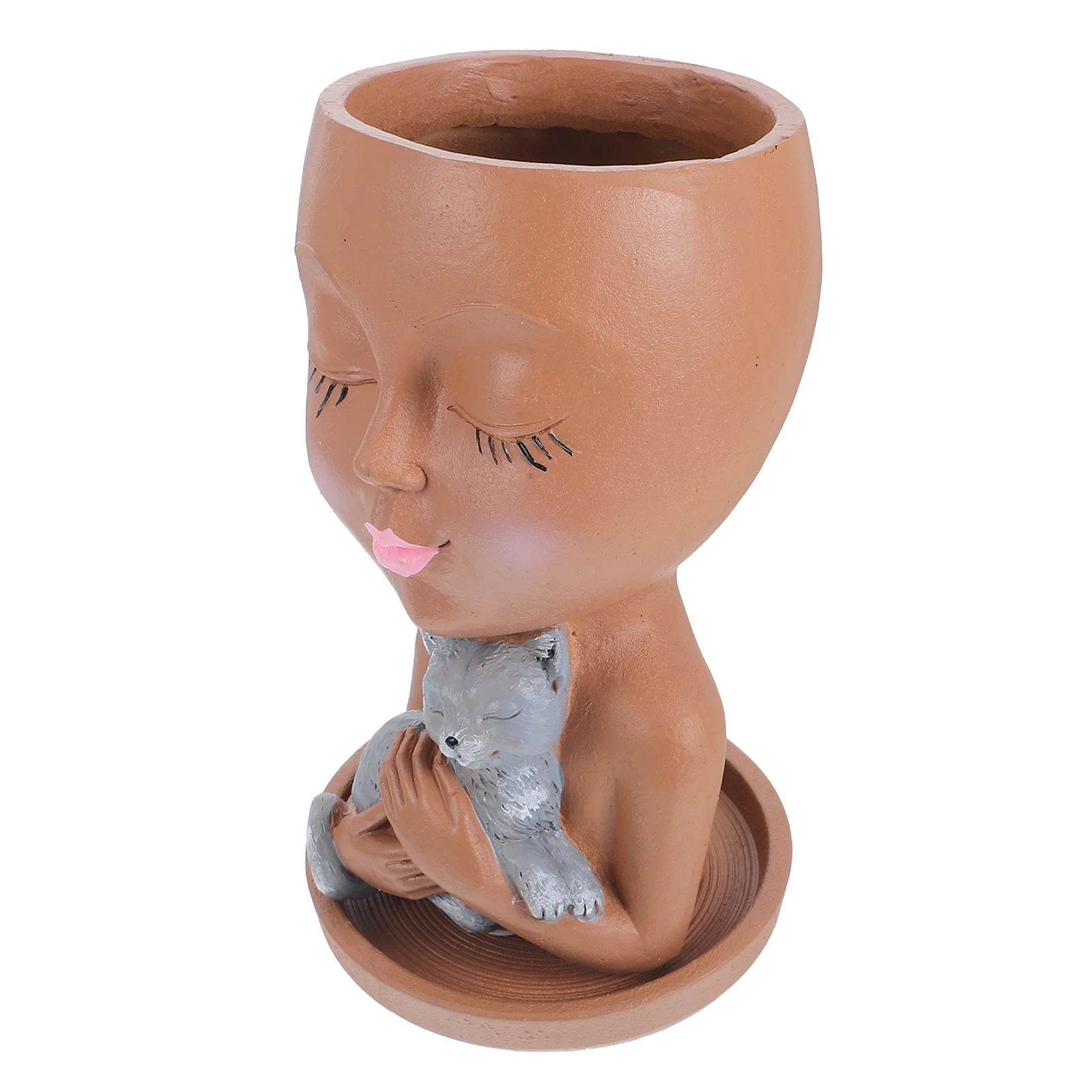 1pc Face Flower Pot Resin Cat Planter For Indoor Outdoor Plants Succulent Vase With Drainage Hole Handpainted Garden Decor Pots