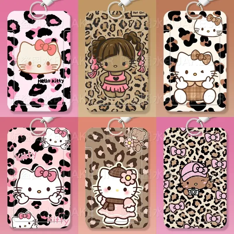 

Hello Kitty Card Cover Leopard Waterproof Anti Demagnetization Sliding Card Protection Cover ID Card Cover Campus Ferrule