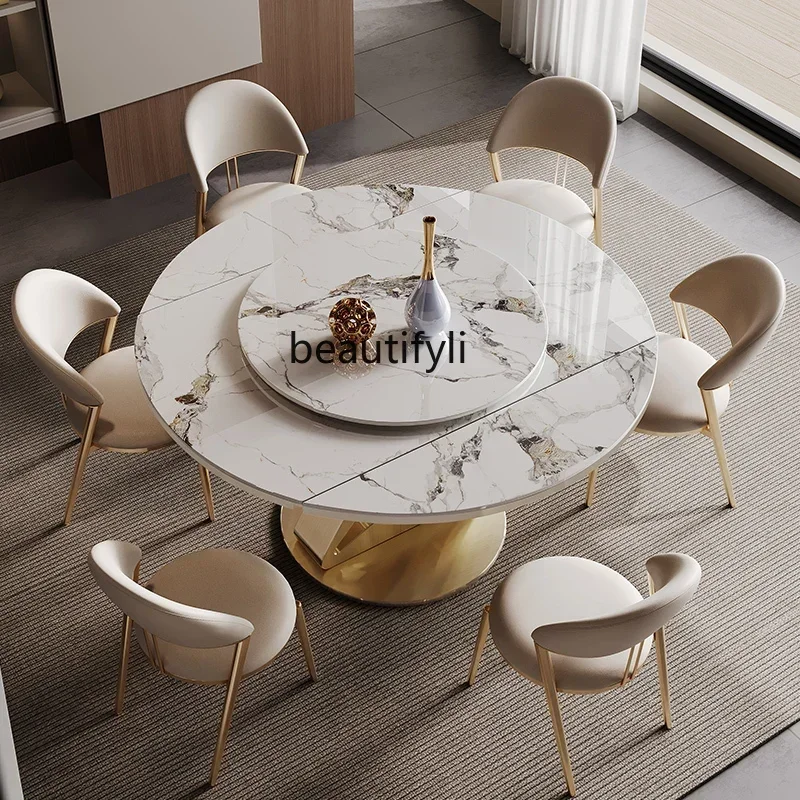 s7304 Dining table square and round dual-purpose light luxury household dining table with turntable hidden induction cooker