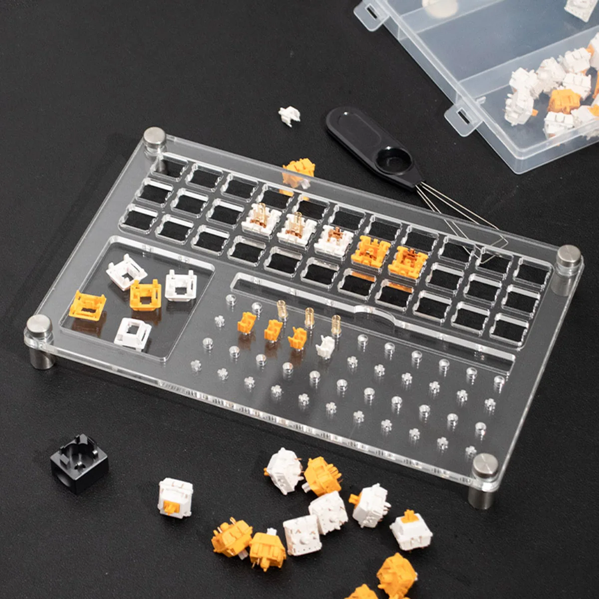 Acrílico Estação de Lubrificante Interruptor Tester Chave Caps Ferramenta Plataforma de Remoção de Double Deck Extrator Teclados Mecânicos, Kit DIY