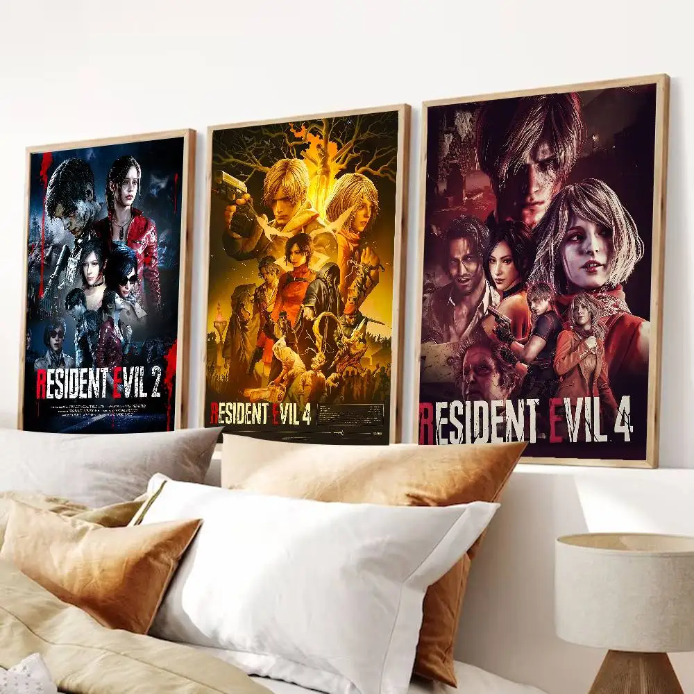 Game R-Resident Evil Movie Sticky Posters Fancy Wall Sticker For Living Room Bar Decoration Vintage Decorative Painting