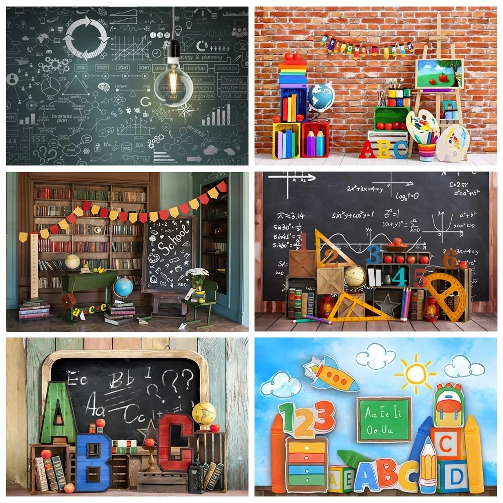 Back To School Backdrop Classroom Pencil Blackboard Kids First Day of Preschool Photography Background Teacher Student Party