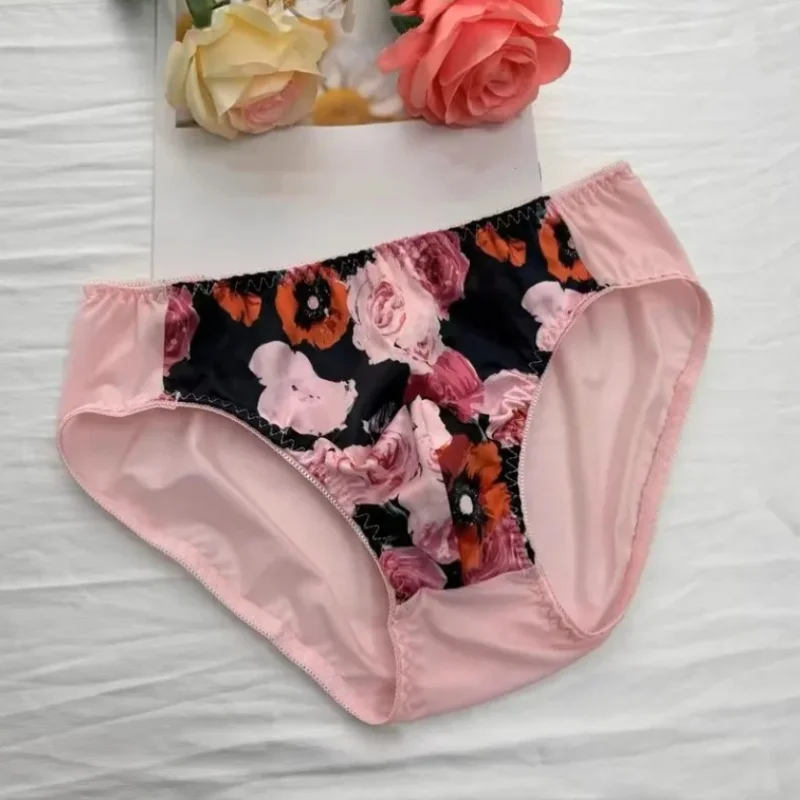 

Sexy Men's Comfort Breathable Underwear Briefs silky Flower Panties Lace Trim Convex Pouch Sissy Underpants Plus Size M-4XL