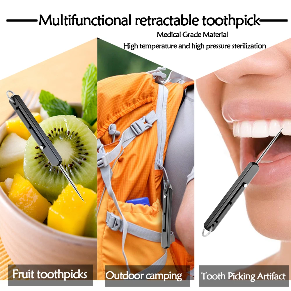 Metal Titanium Toothpicks Portable Toothpick Keychain Three Gear Adjustment Teeth Toothpick Reusable Toothpicks for Picnic Campi