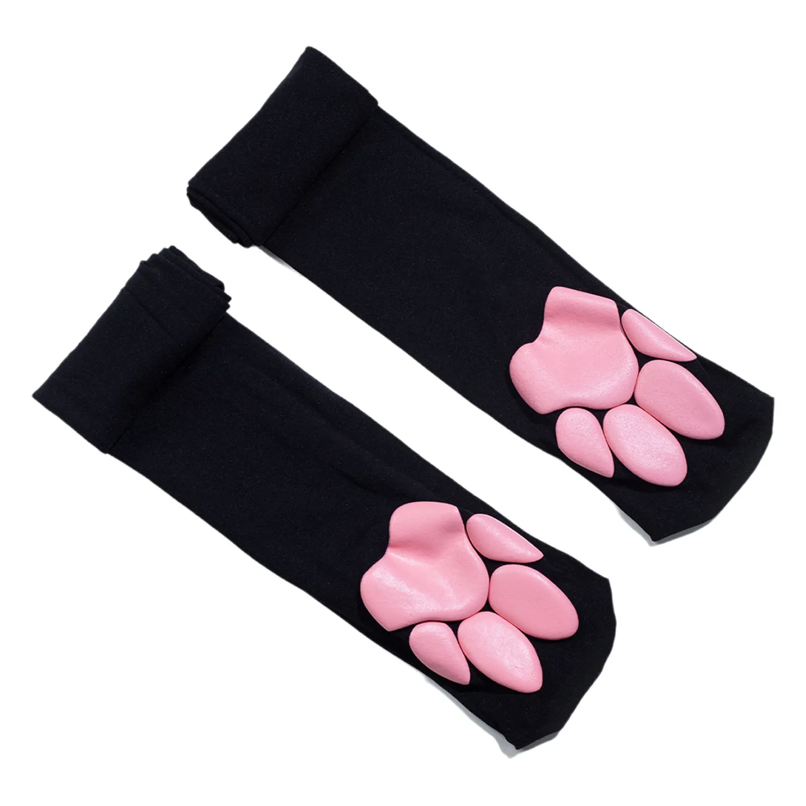 1 paire femmes mignon 3D chat patte Pad bas extensible couleur unie cuisse haute chaussettes Cuties chaton griffe au-dessus du genou bonneterie bas