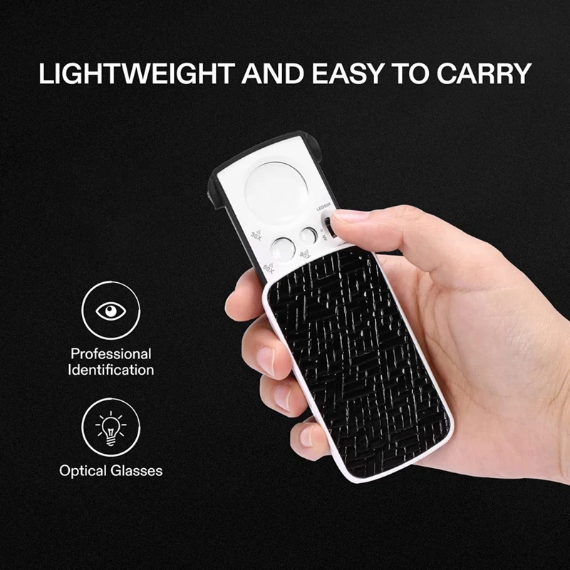 2 قطعة 30 مرة 60 مرة 90 مرة الشريحة خارج المجوهرات عدسة مكبرة مع مصباح LED مجوهرات قابلة للطي عدسة مكبرة دائم