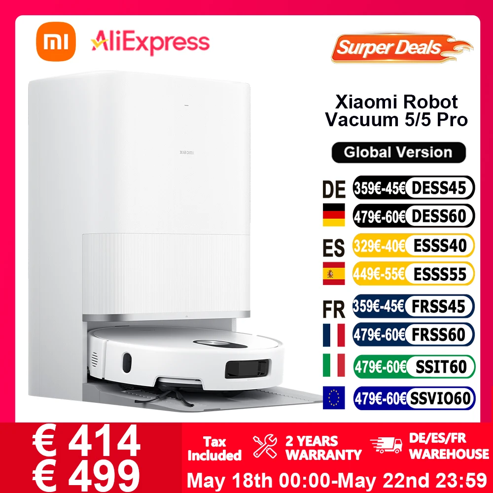 Xiaomi Robot Vacuum 5/5 pro Globale Version, intelligente Sprachsteuerung, 20.000 Pa, stärkste Xiaomi-Saugkraft, pläumt den Reinigungspfad, erhöht