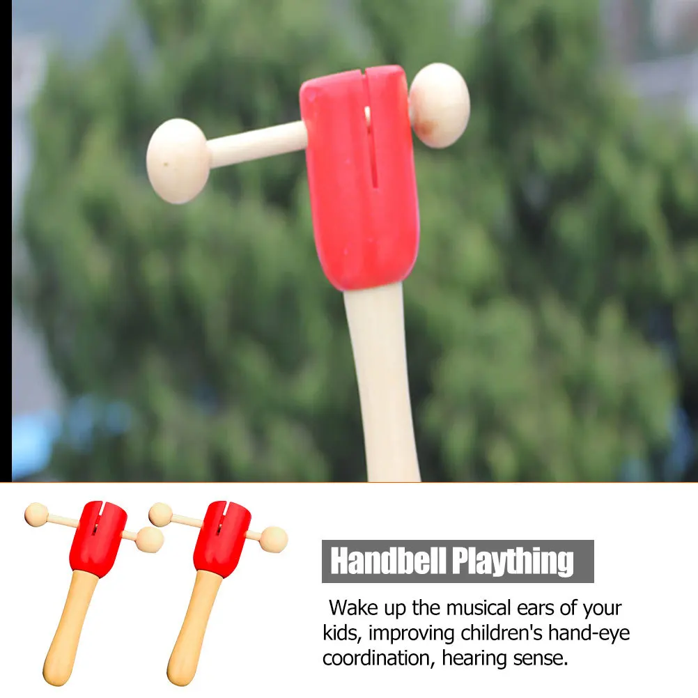 2 pçs de madeira bebê handbell instrumento musical educação precoce aperto de mão chocalho brinquedo estimular coordenação da visão auditiva