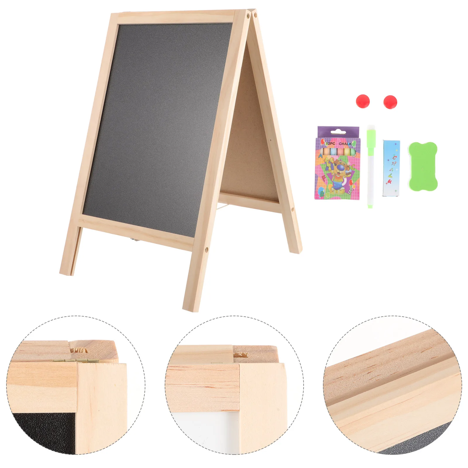 Double Side Wooden Stand Blackboard para Crianças, Quadro Pequeno, Message Draw Board, Display Branco e Preto, Signss, 1 Conjunto