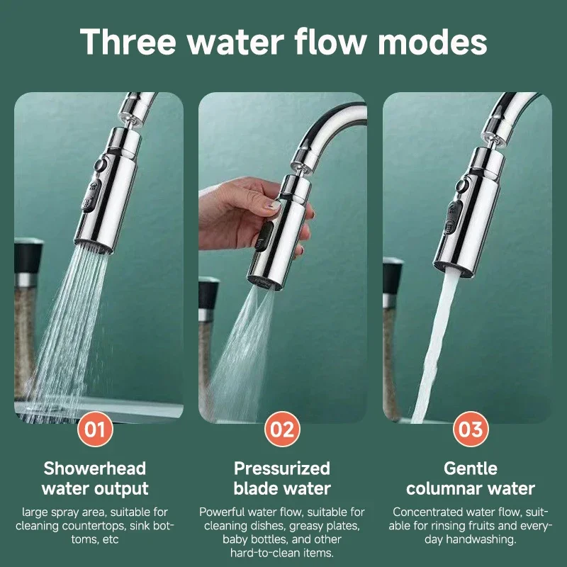 1pc 3 Three ModesFaucet Extender Metal Alloy Head Water Saver Home Extended Shower Spray Filter