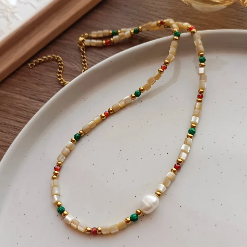 Light Luxury Color Beaded Splicing Necklaces High-end Freshwater Pearl Clavicle Necklace Stacked Design Jewelry Women Wholesale