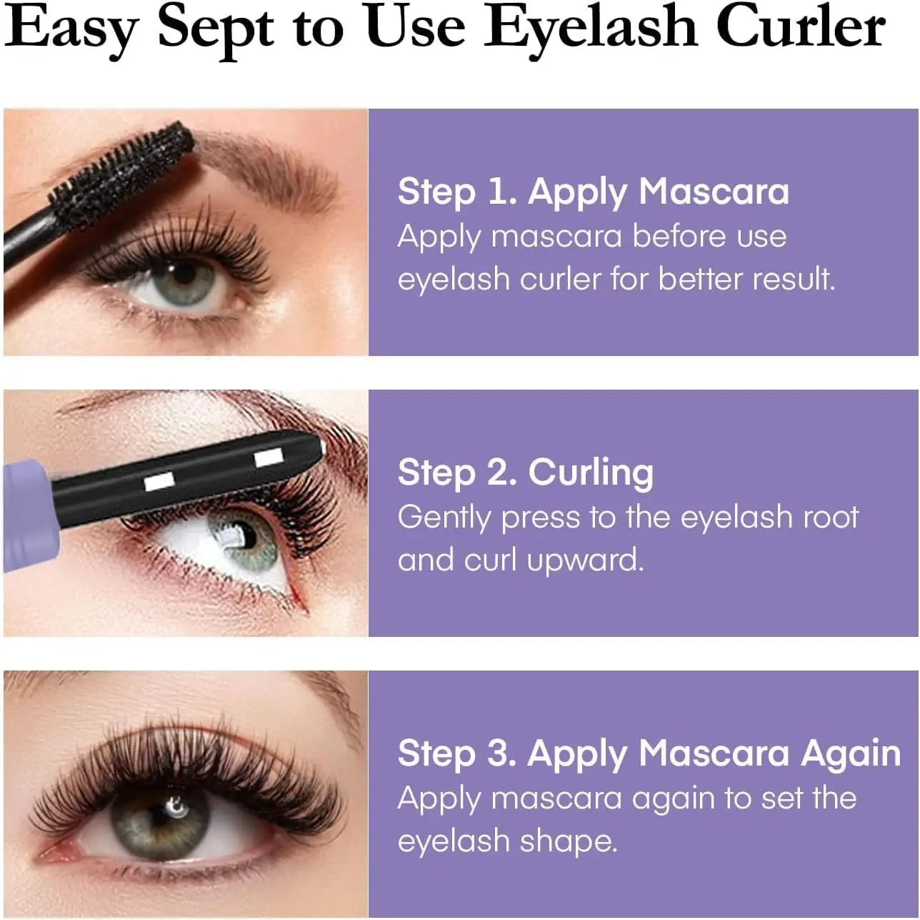 Recourbe-cils chauffant rechargeable USB-C avec peigne, 3 niveaux de chaleur pour boucles levées, conception portable