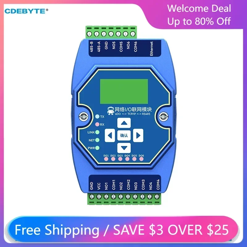 RS485 Ethernet RJ45, аналоговый и цифровой контроль сбора данных 6DO CDEBYTE ME31-XXAX0060 ModBus TCP RTU I/O, сетевой модуль