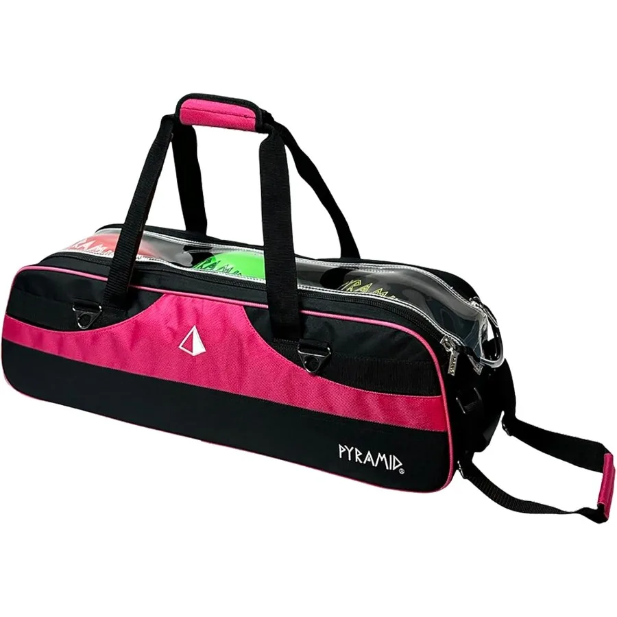 

Lightweight Pyramid Path Slim Triple Tote Roller Bowling Bag with Large Side Accessory Pockets Designed for Travel and Easy Sto