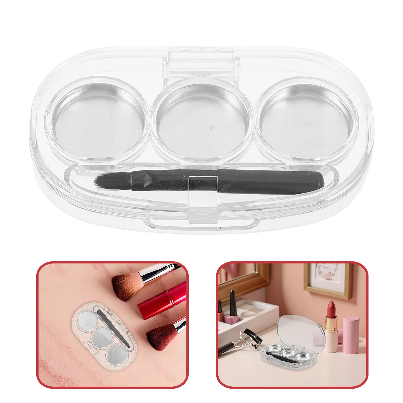 

3pcs Empty Eyeshadow Palette Storage Box 3 Compartment Clear Makeup Organizer For Lipstick Blush Powder With Brush Travel Case