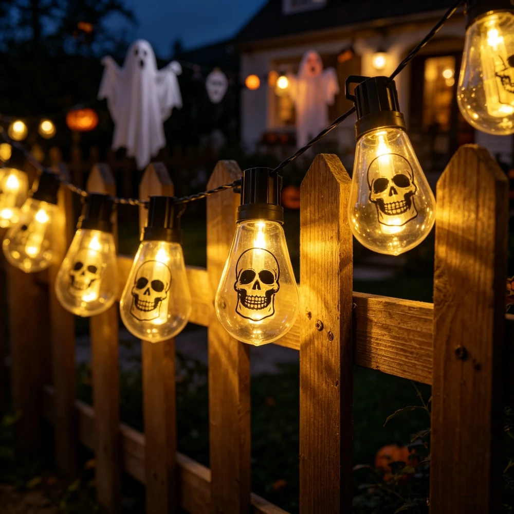 

Halloween Skull Bulb Solar LED String Lights, Waterproof Fairy Lights for Indoor Outdoor Halloween Party Yard and Patio Decor