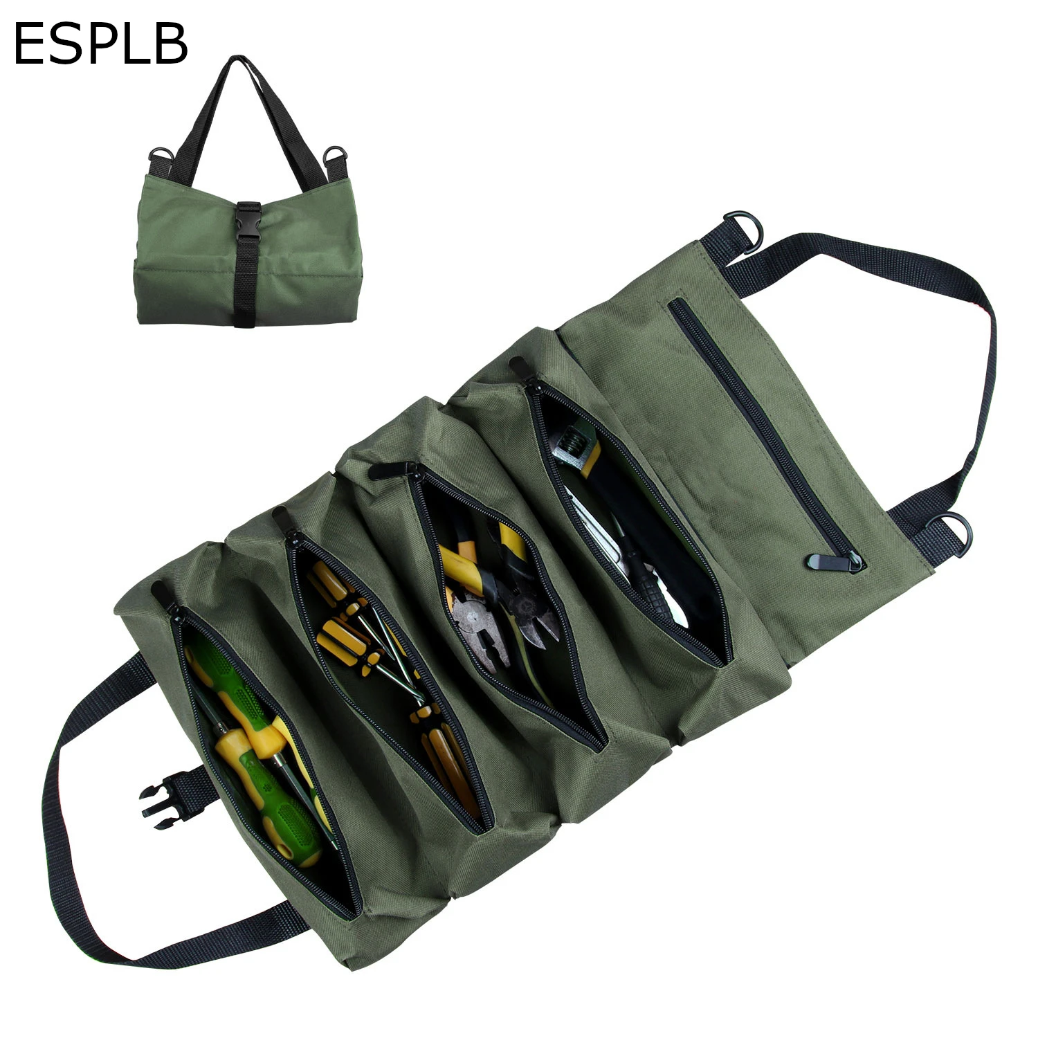 ESPLB Canvas Roll Tool Bag Multi-Purpose Organizer Bucket Handbag Car First Aid Kit Wrap Roll Storage Case