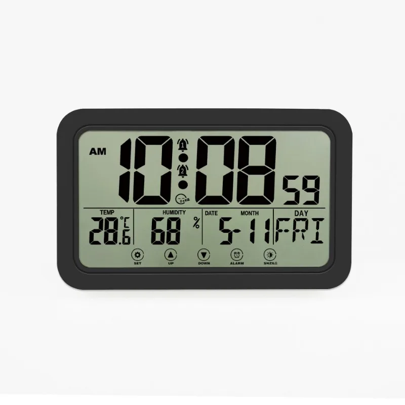 Atomic Calendar Clock with Temperature and Humidity Display, Modern Home Decor for Desk and Table