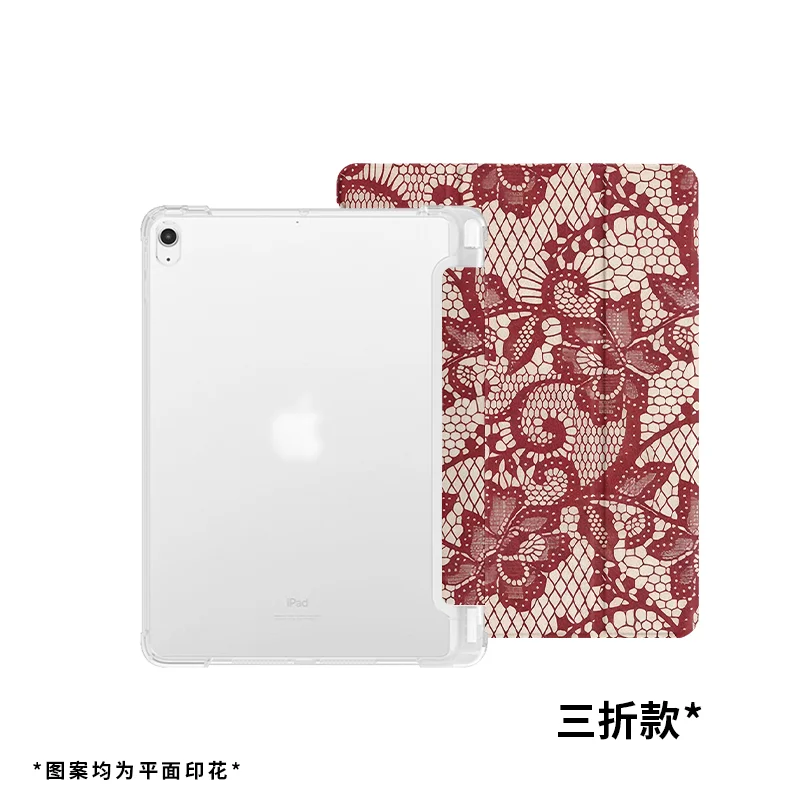 Full Screen Red Lace Y2K ins Tablet Case For iPad Pro 11 13 M2 M4 M3 10.2 5/6th 7/8/9/10/11th Mini 6 7 Air 3 4 5 6 Stand Cover
