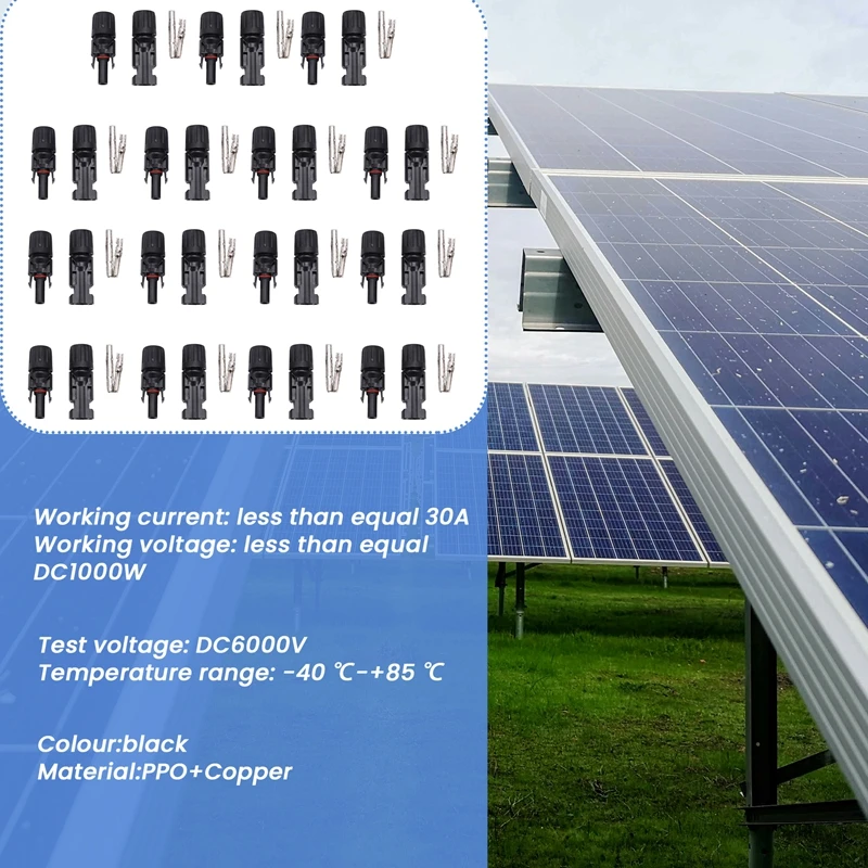 15 Sets MC-4 Connector Photovoltaic Connectors, Waterproof Photovoltaic Cable Connector