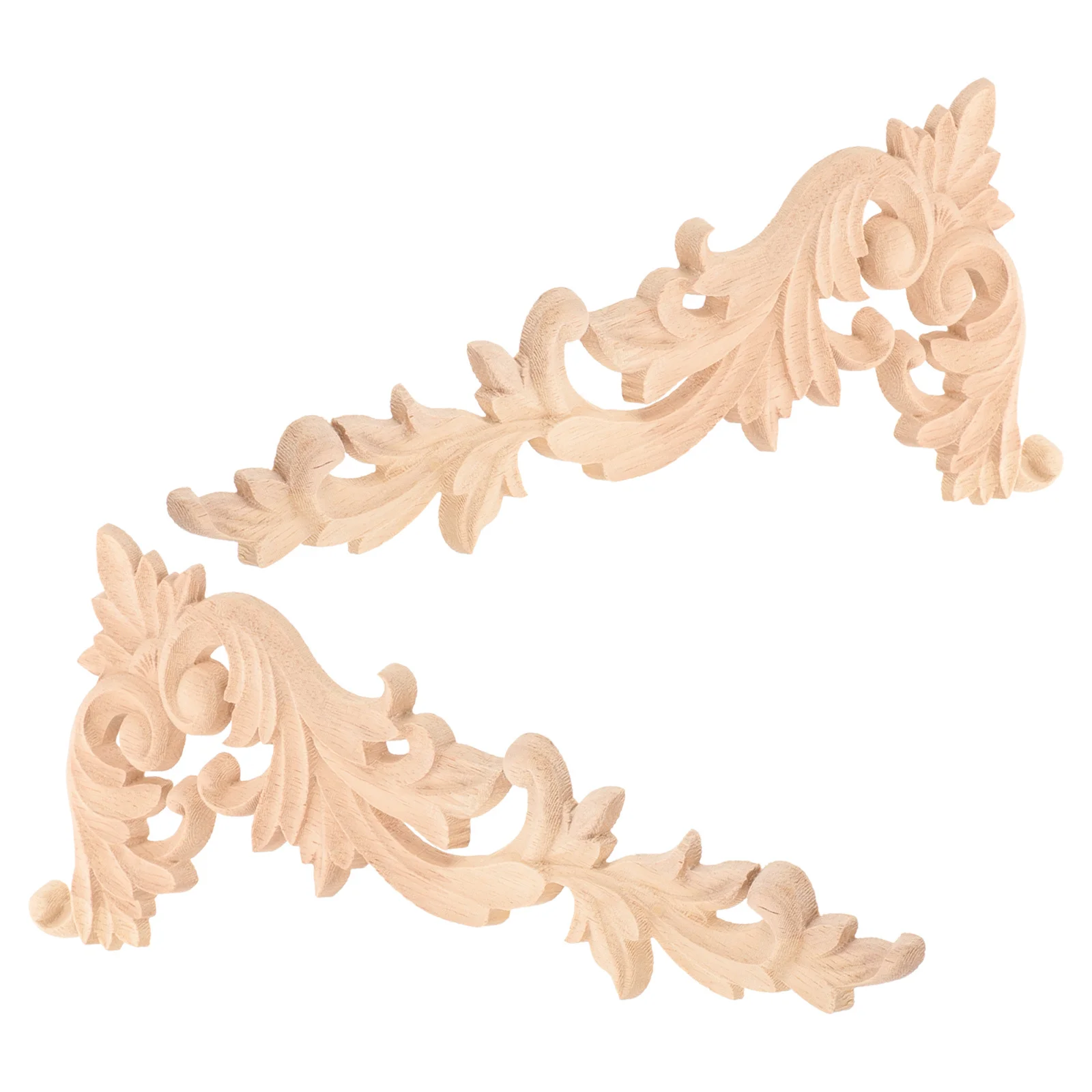 

2Pcs Exquisite Wood Onlay Applique Unpainted Carved Decoration Furniture Cabinet Door Decor Wooden Appliques for Home Furnishing