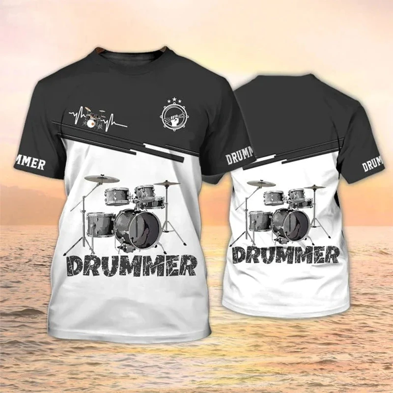 2024 New Electronic Drum Musical Instrument 3d Print Rock Music Street Hip-Hop Tops Summer Fashion Short Sleeve Men Women Tshirt