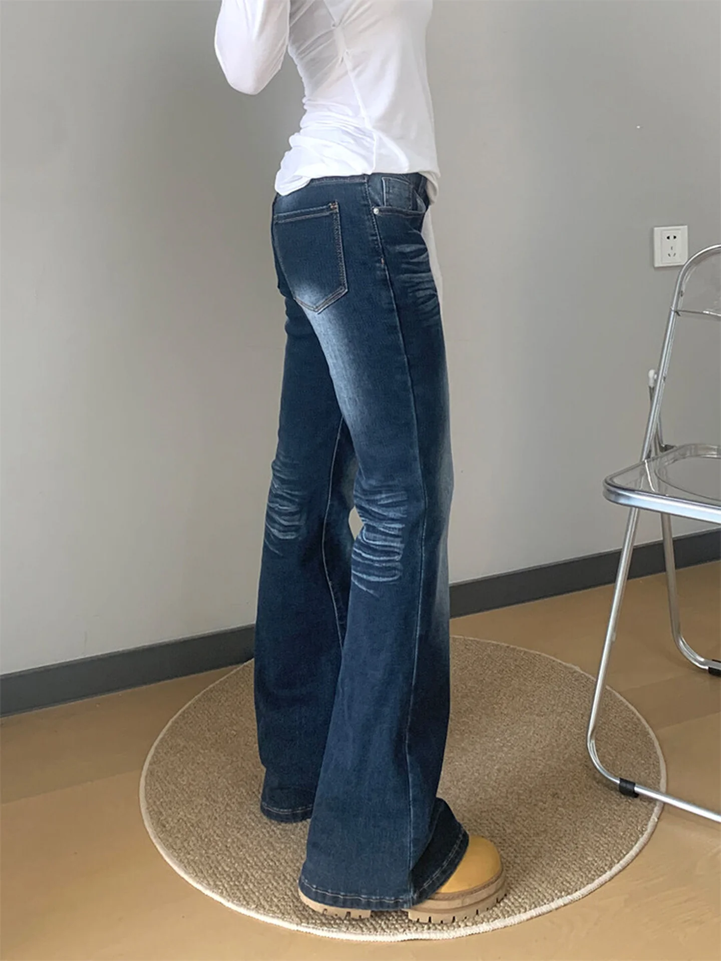 Thiened Fce Lined Bootcut Jeans Women's Autumn Winter Slim Fit High Waist Straight Leg Long Pants Distred Casual Jeans