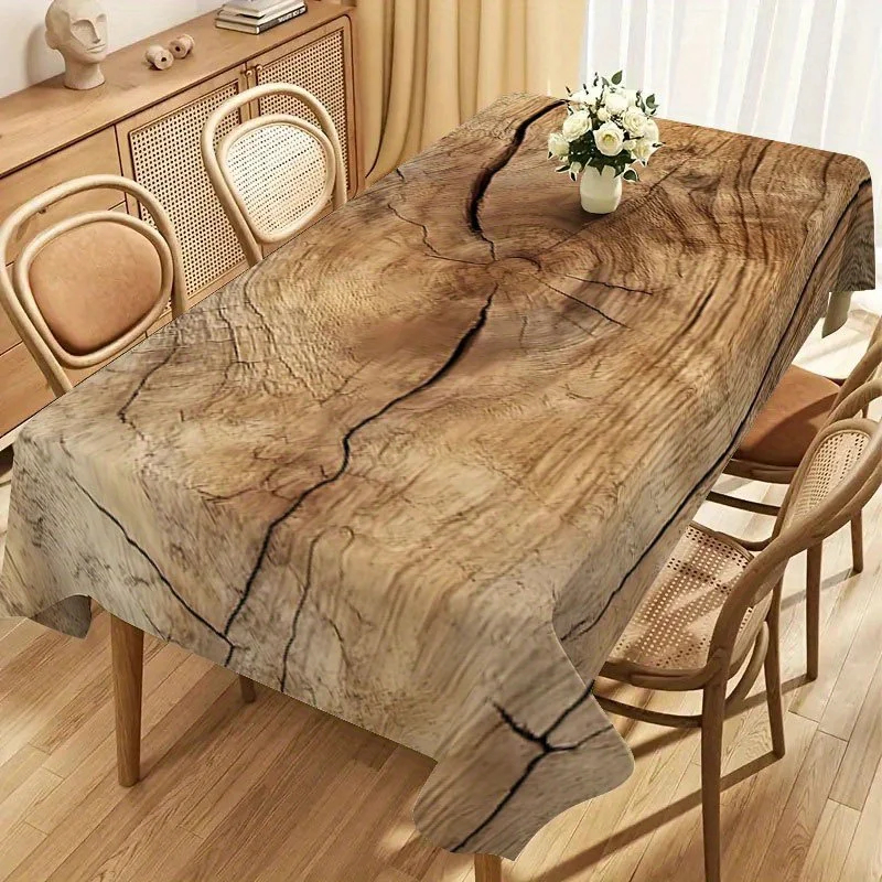 2D printed 59x59 inches / 150x150 cm soft and fashionable wood-grain imitation tablecloth, machine washable and easy to clean