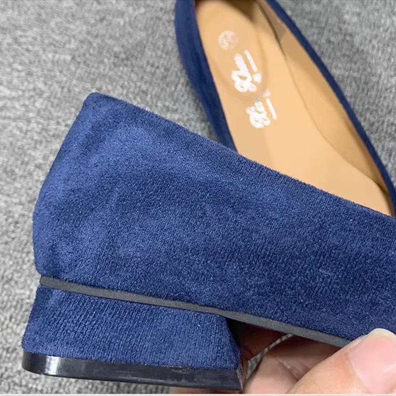 Women Chuny Loafers Null Flock Low Heels 3cm Pumps Royal Blue Grey Elegant Slip-On Square Toe Wide Fits 32-45 27cm Hot Sell 2023