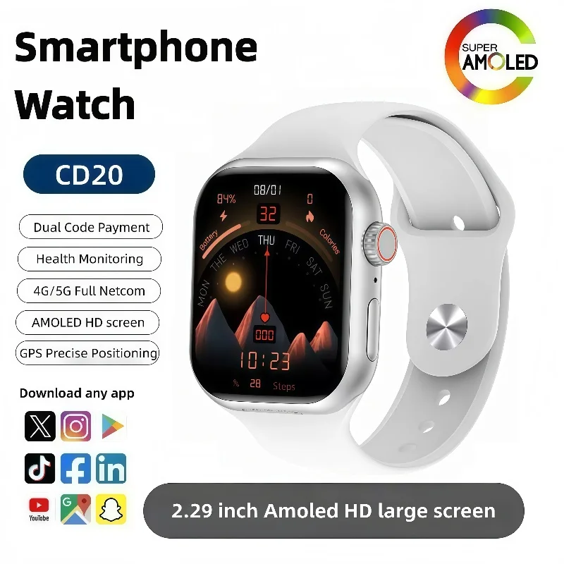 

CD20 Smart Watch 5G Android 10.0 Smartwatch With 180° Rotary Camera GPS WIFI HealthSmartwatch