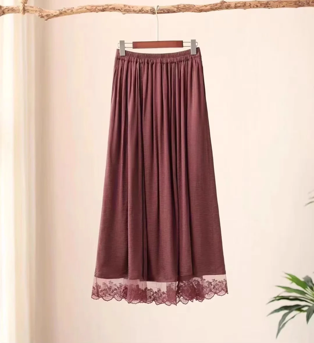 Women's Amber Brown Embroidered Long Skirt National Style Rayon Tulle Luxury A-Line Lace Lolita Skirt for Special Occasions