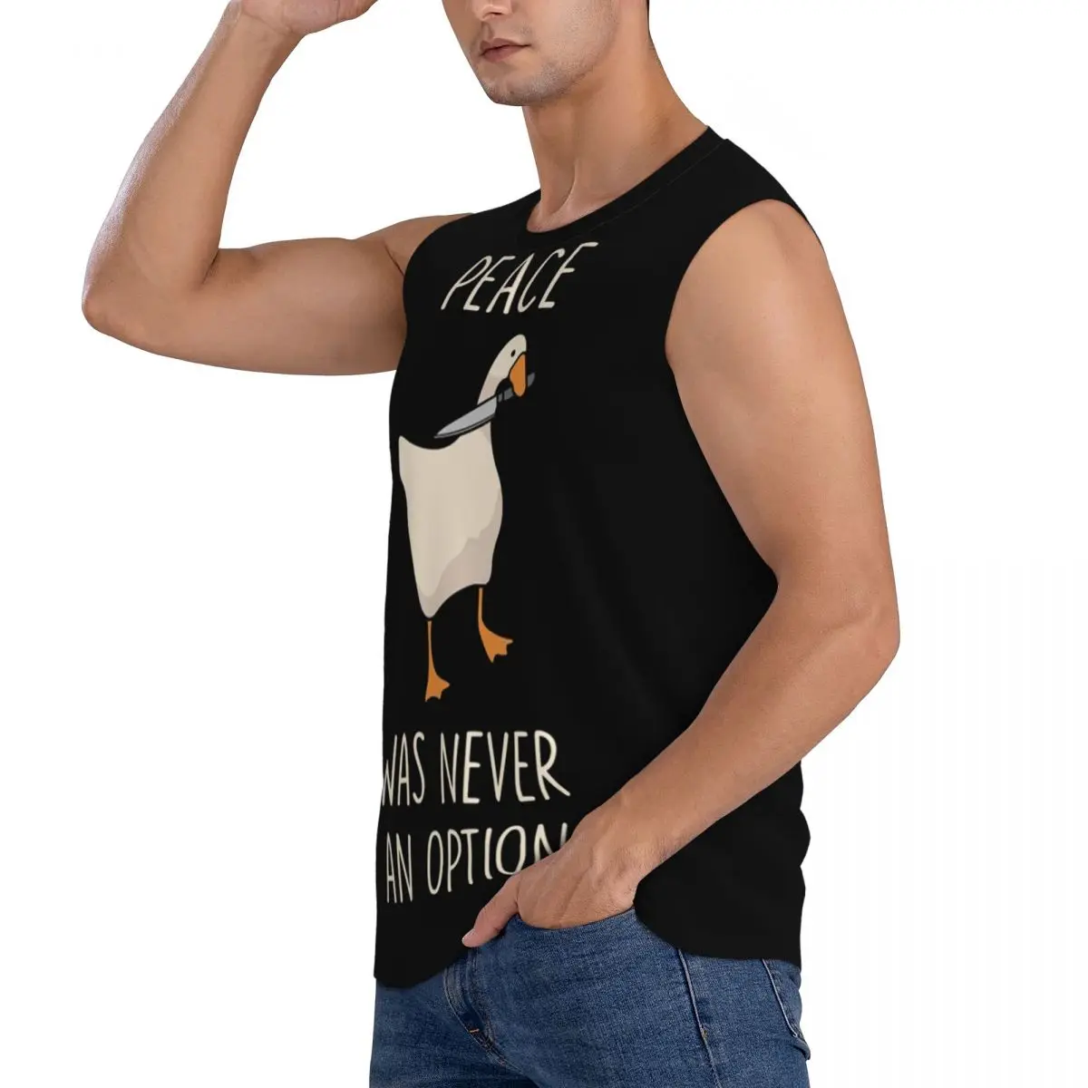 Goose Goose Peace Was Never An Option Men Sleeveless Tank Tops Quick Dry Breathable Gym Fitness Running Summer Casual Sport Vest