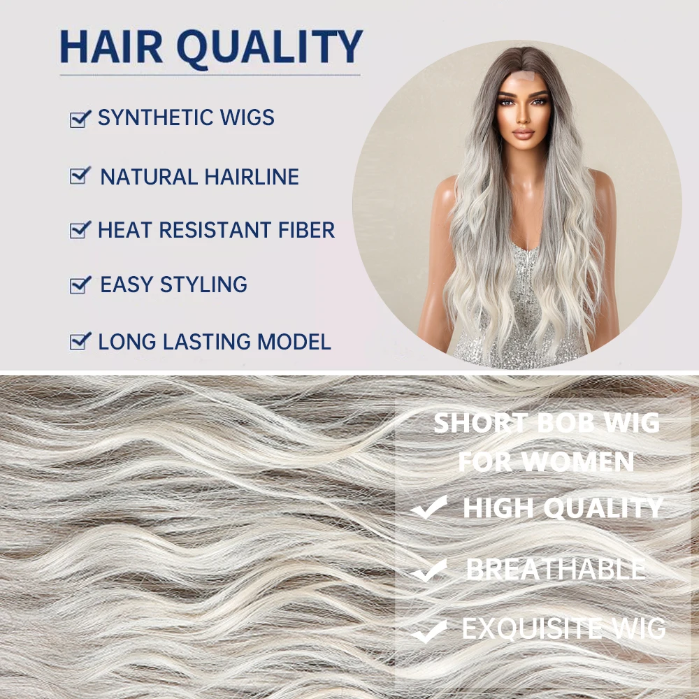 Long Curly Hairline Lace Synthetic Wigs for Black Women Ombre Brown Blonde Gray Cosplay Natural Wavy Hair Wig Heat Resistant