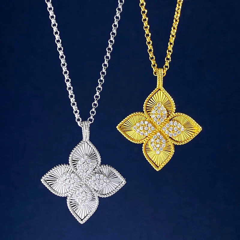 1 pc Luxury Four Leaf Clover Double Layer Necklace for Women Inlay High Finished Shell Jewelry Girl Party Gift Wholesale