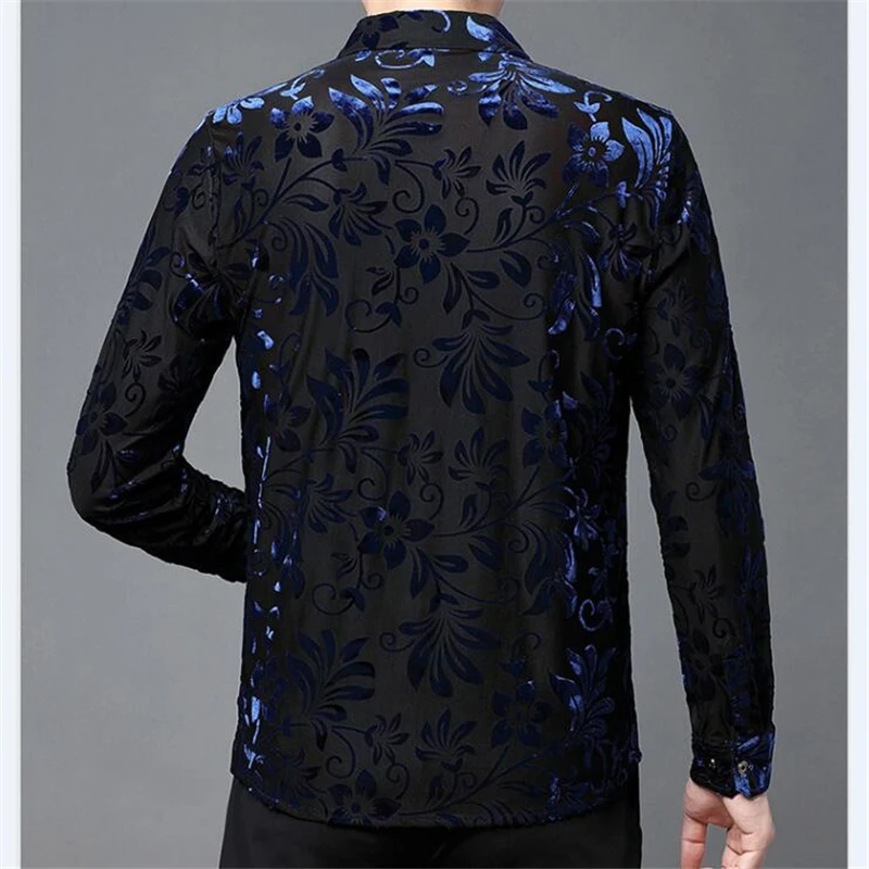 Exquisite Fashion Casual Shirts For Men Hollow Lace Long Sleeved Spring Quality Velvet Soft Comfortable Luxury Camisas De Hombre