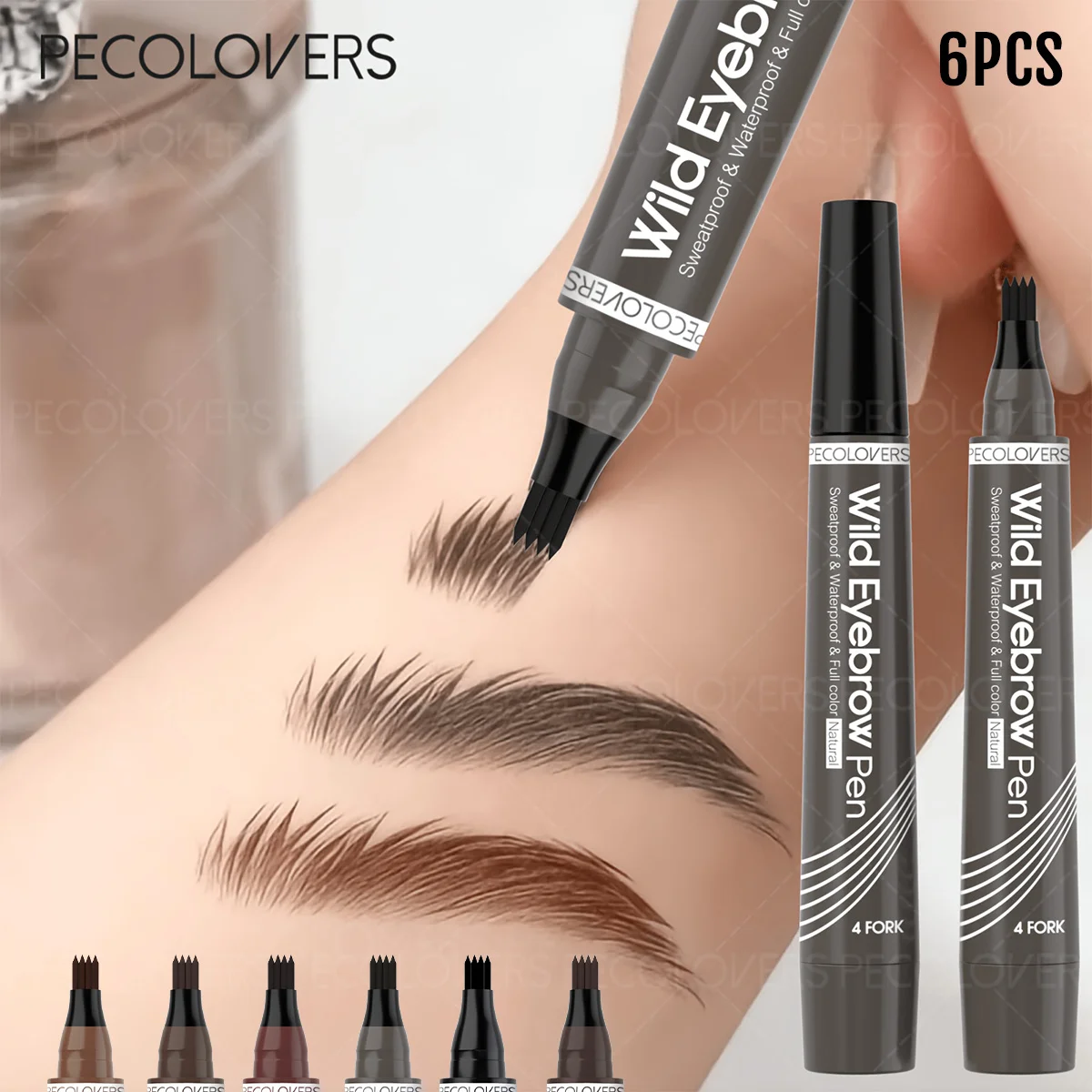 6PCS/SET Non Smudge Eyebrow Drawing Pen Set,Waterproof,Long-Lasting,Soft Balanced Color Payoff,Free Hand Easy Operation,Multiple Shade Selection,Liquid Brow Definer Collection Suitable For Daily Basic Eyebrow Styling Needs
