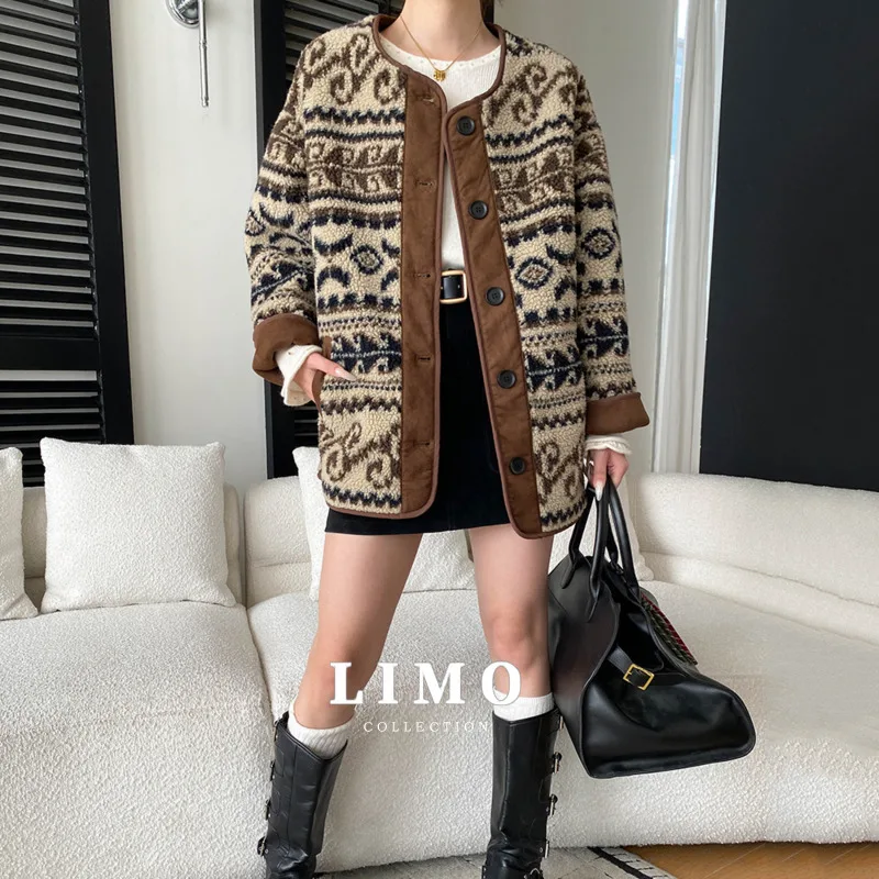 

LIMO 2025 New Retro Casual Sherpa Jacket Women Paisley Print Polyester Thin Spring Coat Daily Resort Wear Spring Fashion